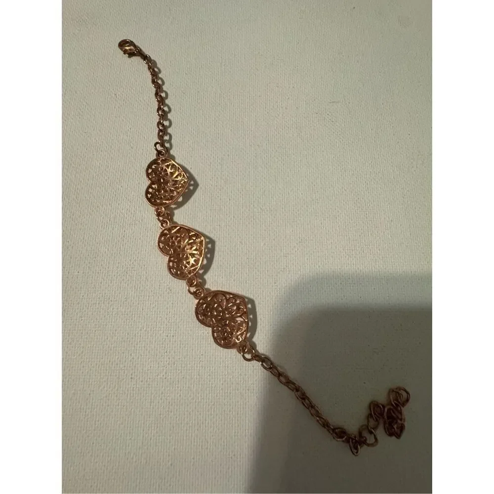 Women's Gold Tone Heart Shaped Charm Adjustable Chain Bracelet Dainty Feminine